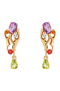 Золотые серьги с топазами, цитринами, хризолитами, аметистами гранатами Кремлевские Мастера