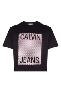 Черная укороченная футболка Calvin Klein