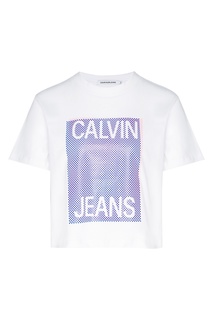 Белая укороченная футболка Calvin Klein