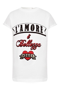 Футболка с принтом и вышитой монограммой Dolce&Gabbana Children