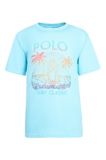 Голубая футболка с тропическим принтом Polo Ralph Lauren Kids