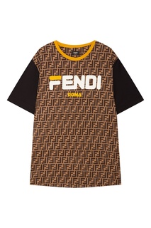 Желто-коричневая футболка Fendi x FILA