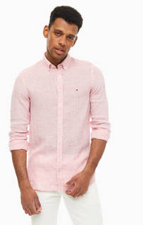 Розовая приталенная рубашка из льна Tommy Hilfiger