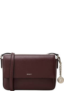 Бордовая кожаная сумка с откидным клапаном Dkny