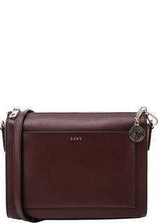 Бордовая кожаная сумка с одним отделом на молнии Dkny