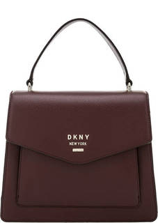 Бордовая кожаная сумка с откидным клапаном Dkny