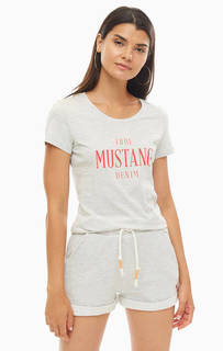 Хлопковая футболка с контрастным принтом Mustang