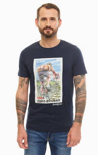 Синяя хлопковая футболка с ярким принтом Jack & Jones