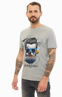 Серая хлопковая футболка с круглым вырезом Jack & Jones