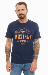 Хлопковая футболка с контрастным принтом Mustang