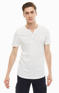 Белая хлопковая футболка с пуговицами Tom Tailor Denim