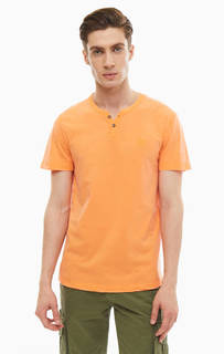 Оранжевая хлопковая футболка с пуговицами Tom Tailor Denim