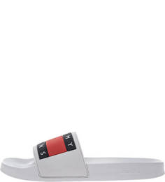 Белые шлепанцы с логотипом бренда Tommy Jeans