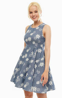 Синее платье с расклешенной юбкой и цветочным принтом Mavi