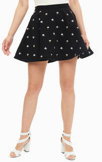 Короткая расклешенная юбка с цветочной вышивкой Guess