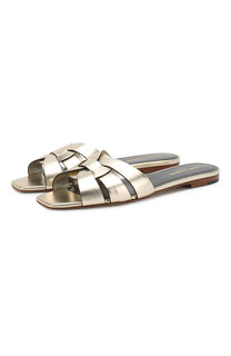 Шлепанцы Nu Pieds из металлизированной кожи Saint Laurent
