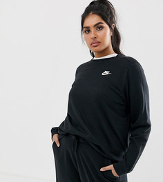 Черный флисовый свитшот с круглым вырезом Nike Plus - Черный