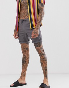 Серые узкие шорты чиносы с эластичным поясом ASOS DESIGN - Серый
