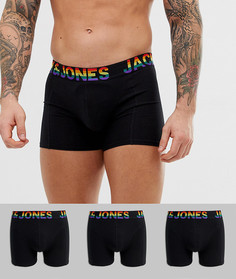 Набор из 3 черных боксеров-брифов с разноцветным поясом Jack & Jones - Черный
