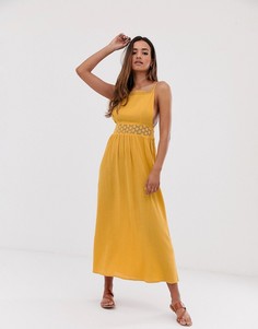 Платье макси из жатой ткани с кружевной вставкой ASOS DESIGN - Желтый