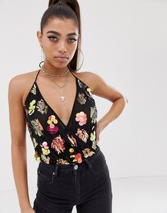 Декорированное боди-халтер с пайетками и открытой спиной ASOS DESIGN - Черный