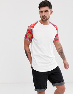 Футболка с асимметричным краем, цветочным принтом и рукавами реглан Jack & Jones Originals - Белый
