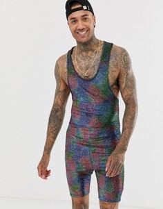 Фестивальный комбинезон-трико с эффектом металлик радужной расцветки ASOS DESIGN - Красный