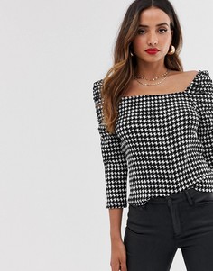 Клетчатый топ с квадратным вырезом и пышными рукавами River Island - Мульти