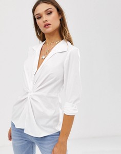 Рубашка из хлопкового поплина с длинными рукавами и узлом ASOS DESIGN - Белый