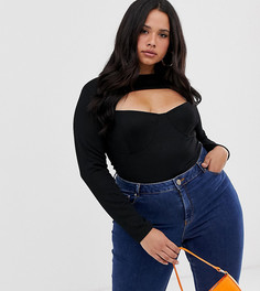 Черное боди на чашечках с вырезом PrettyLittleThing Plus - Черный