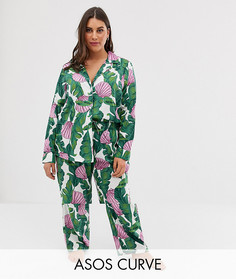 Пижама из 100% модала с пальмовым принтом ASOS DESIGN Curve - Мульти