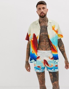 Короткие шорты для плавания с принтом рыб ASOS DESIGN - Синий