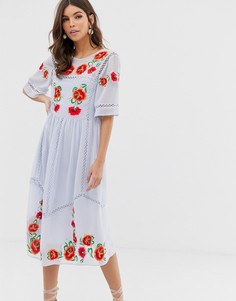 Свободное платье миди с вышивкой ASOS DESIGN - Мульти