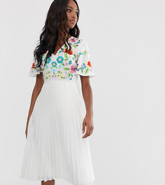 Плиссированное платье миди с вышивкой ASOS DESIGN Tall - Белый