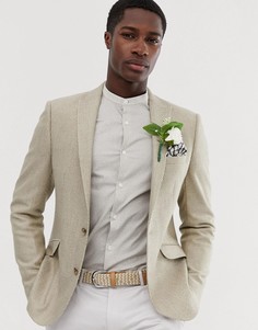 Светло-бежевый приталенный блейзер в елочку ASOS DESIGN - Белый