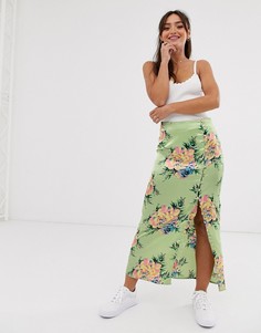 Атласная юбка с пуговицами и цветочным принтом ASOS DESIGN city - Мульти