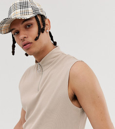 Бежевая майка в рубчик с высоким воротом на молнии ASOS DESIGN Tall - Бежевый