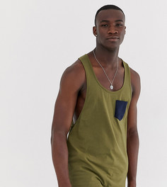 Зеленая майка со спиной-борцовкой и контрастным карманом ASOS DESIGN Tall - Зеленый
