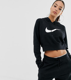 Укороченное oversize-худи черного цвета с логотипом-галочкой Nike - Черный