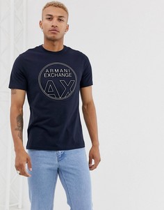 Темно-синяя футболка с круглым логотипом Armani Exchange AX - Темно-синий
