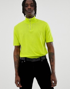 Неоново-зеленая футболка с короткой молнией ASOS DESIGN - Зеленый