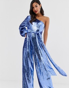 Декорированный комбинезон на одно плечо с поясом ASOS DESIGN - Фиолетовый