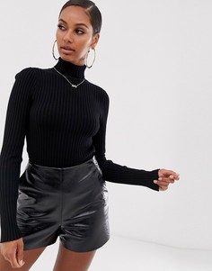 Трикотажный джемпер в рубчик с отворачивающимся воротником ASOS DESIGN - Черный