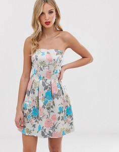 Жаккардовое платье-бандо макси Chi Chi London - Мульти