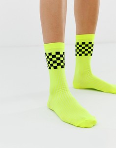 Носки до середины икры в клетку неоновой расцветки ASOS DESIGN - Желтый
