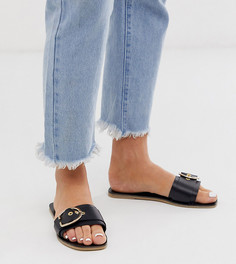Черные кожаные сандалии для широкой стопы с пряжками ASOS DESIGN - Черный
