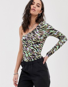 Боди на одно плечо со звериным принтом ASOS DESIGN - Мульти