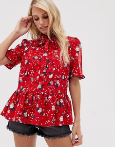 Топ с завязкой на шее и цветочным принтом Vila - Красный