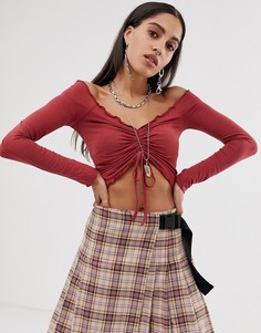 Лонгслив цвета ржавчины со сборками спереди Bershka - Коричневый