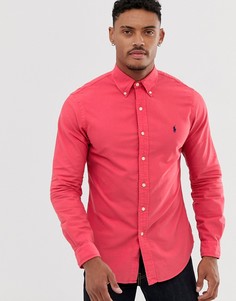 Красная оксфордская облегающая рубашка глубокой окраски на пуговицах и с логотипом Polo Ralph Lauren - Красный